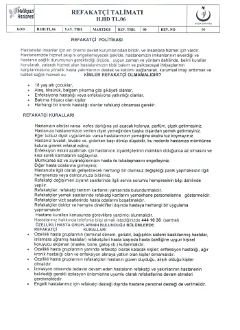Refakatçi talimatı – Özel Melikgazi Hastanesi